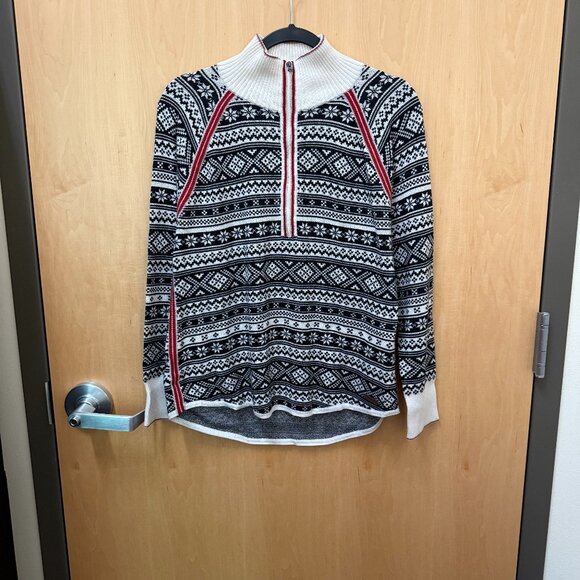 Eddie Bauer fair isle quarter-zip knit sweater women’s L - Picture 1 of 4